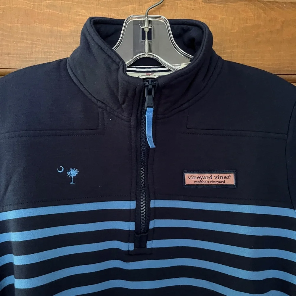 Vineyard Vines Navy Shirt with White and Pink Logo - Picture 2 of 5